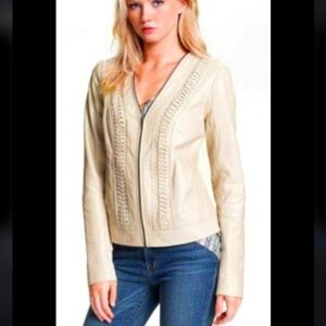 Hinge Cream Genuine Leather Moto Jacket